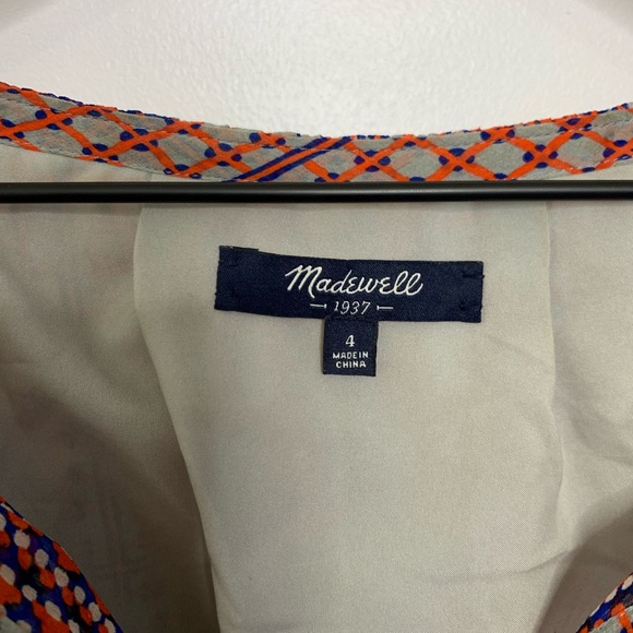 Madewell retrogrid silk peasant sleeve red dress - Picture 5 of 8